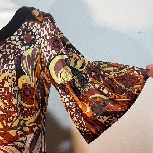 Vintage Y2K SINGLE Dress 100% Silk Satin Abstract Mixed Print Mini Dress size L - Picture 4 of 11